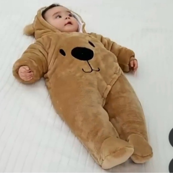 Cartoon Bear Snowsuit Infant Jumpsuit Footed Coveralls 12 months NWT Unisex - Picture 6 of 8